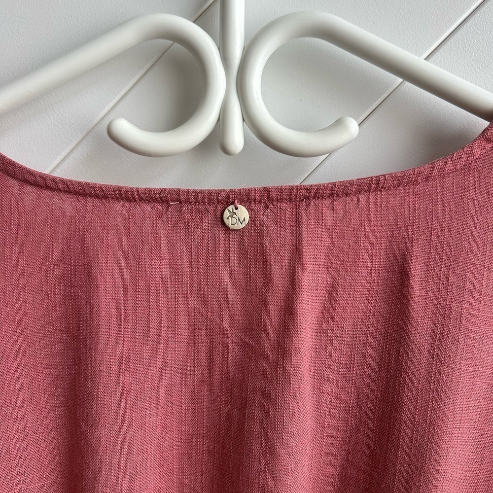 $10 item! Dusty Rose Puff Sleeve tie front linen blend Women's Top size 12P - Picture 8 of 8